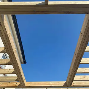 a view of the roof of a house under construction